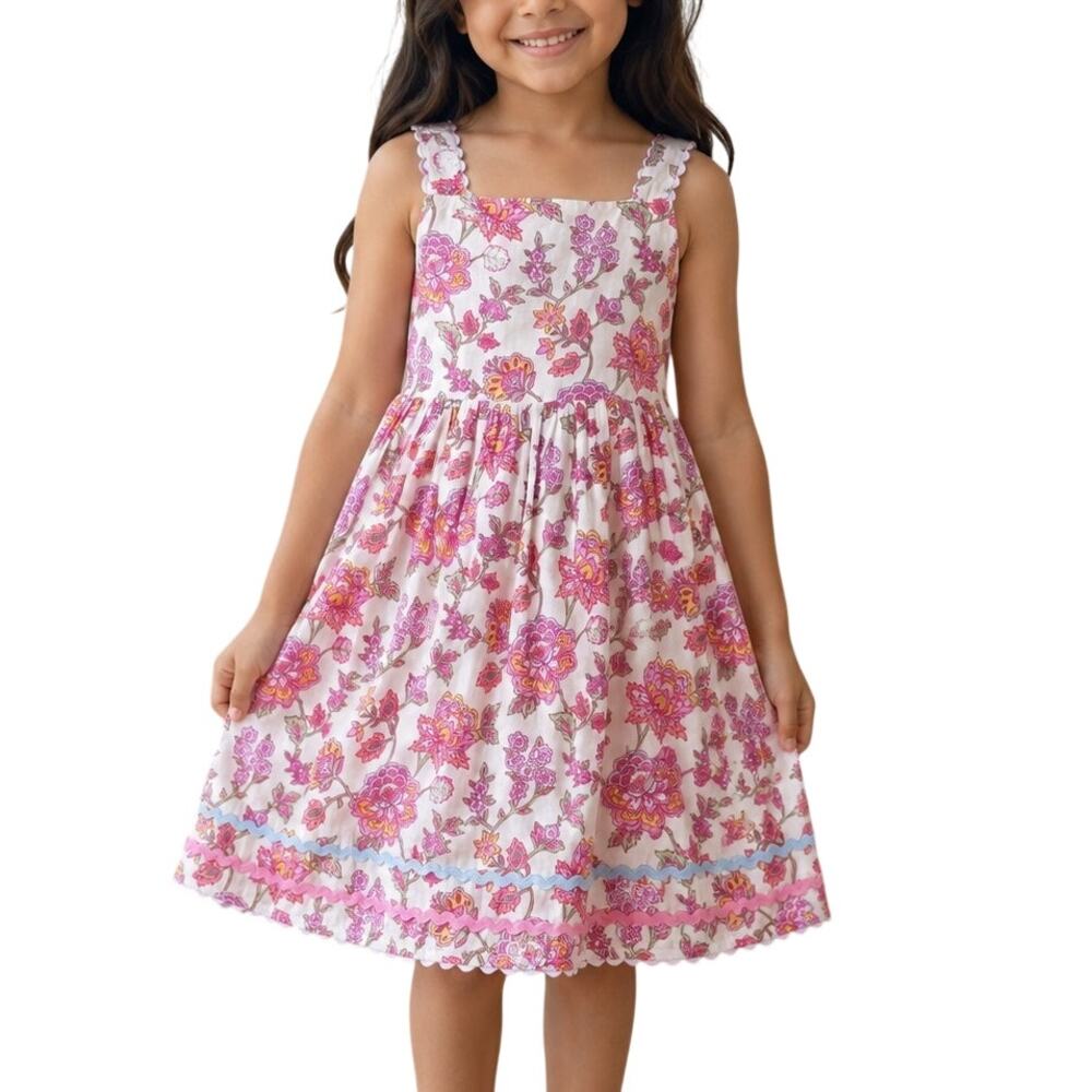 Cotton On Kids Pink Floral Bow-Back Dress Girls Size 5 Cottagecore